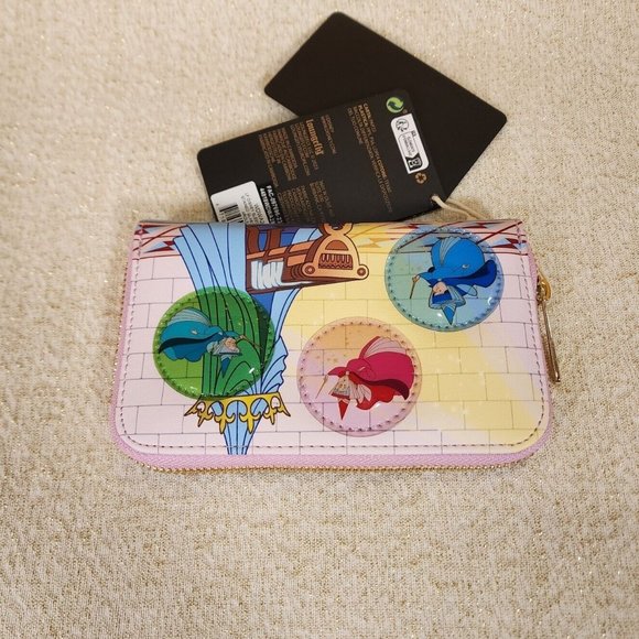 Loungefly Disney Sleeping Beauty Castle 3 Good Fairies Bubble Zip Wallet NEW - Picture 8 of 13